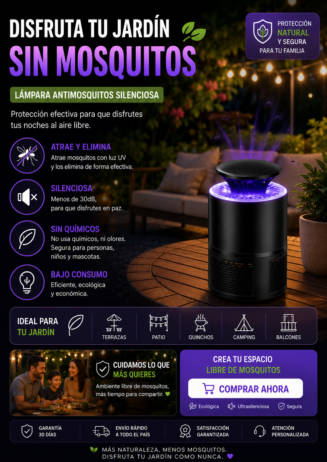 Lámpara antimosquitos por succión