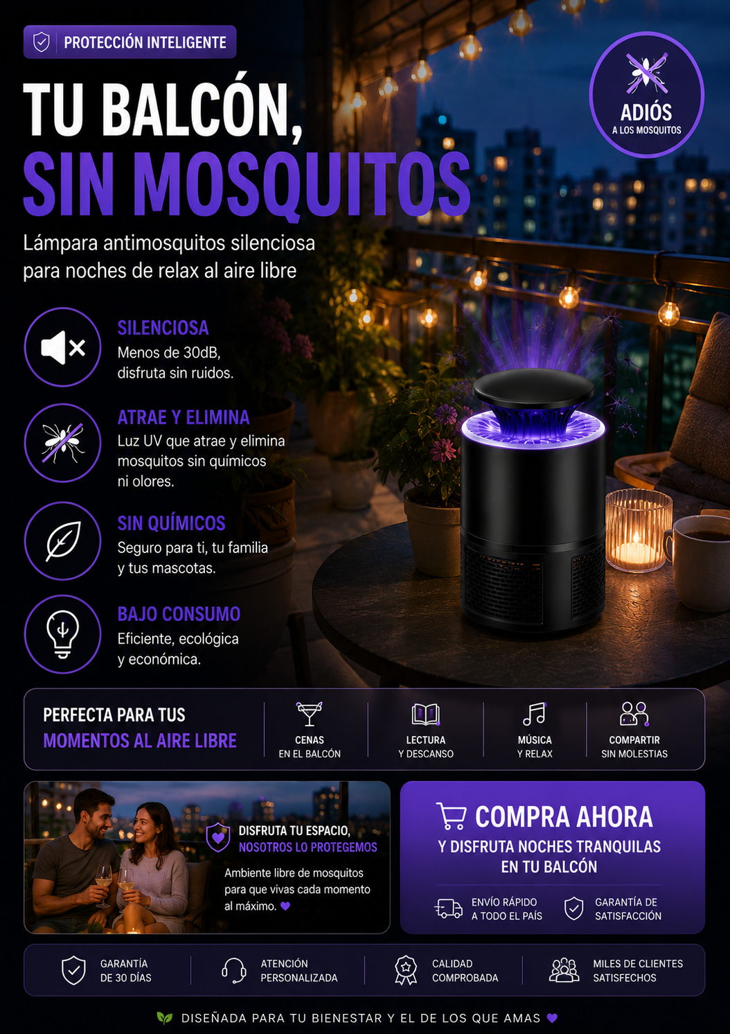 Lámpara antimosquitos por succión